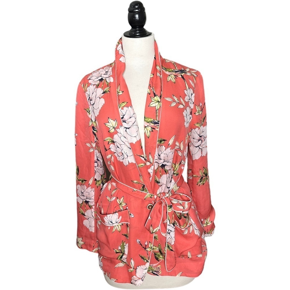 NWT Joie 100% Silk Flora Pockets Anasophia Button Front Smoking Jacket M
